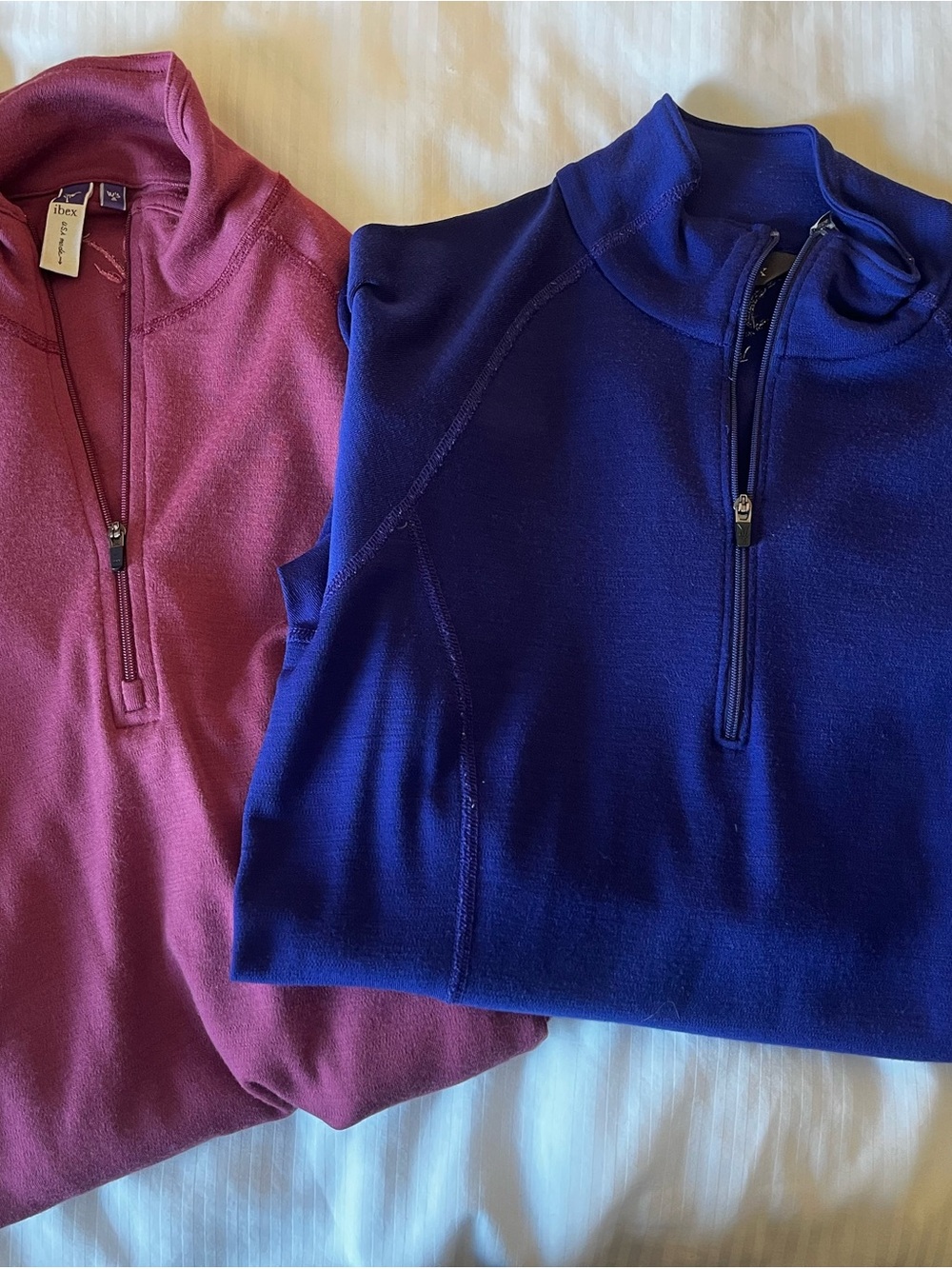 ibex Merino Quarter-Zip Duo in Dusty Rose and Royal Blue